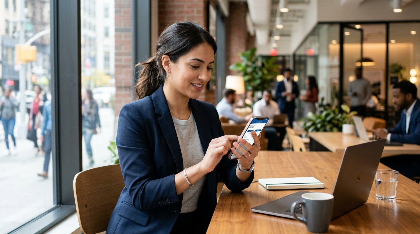Professional managing mobile banking on smartphone