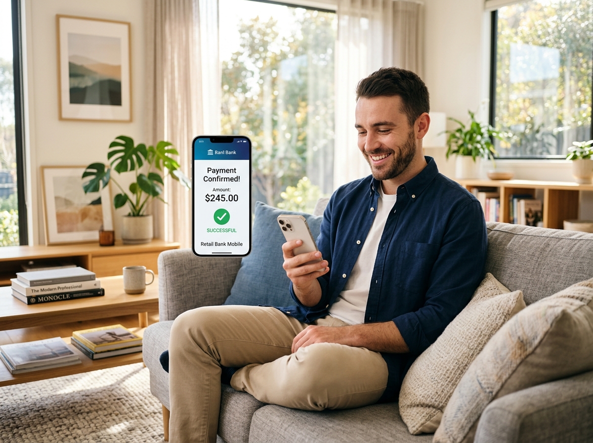 Account holder checking mobile banking on phone