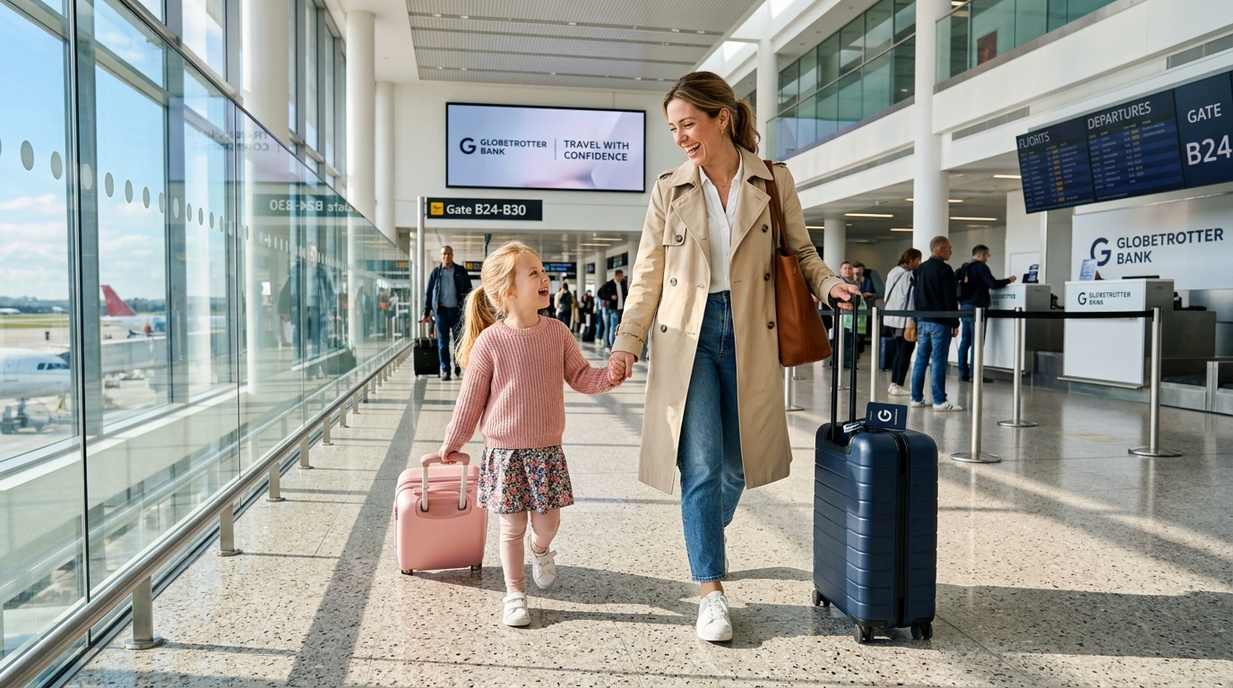Family traveling through airport